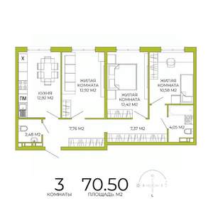 3-к квартира, строящийся дом, 71м2, 14/18 этаж
