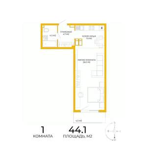1-к квартира, вторичка, 44м2, 13/17 этаж