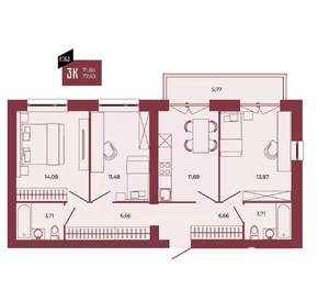 3-к квартира, вторичка, 78м2, 17/17 этаж