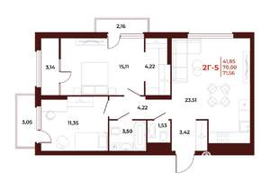 2-к квартира, вторичка, 72м2, 7/18 этаж