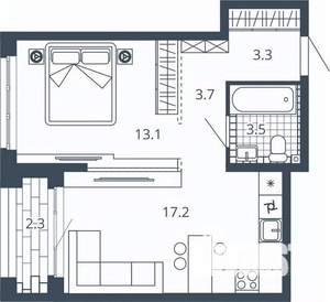 1-к квартира, вторичка, 43м2, 17/24 этаж