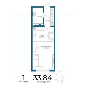 1-к квартира, вторичка, 34м2, 8/17 этаж