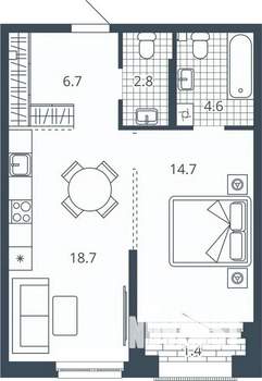1-к квартира, вторичка, 48м2, 13/24 этаж