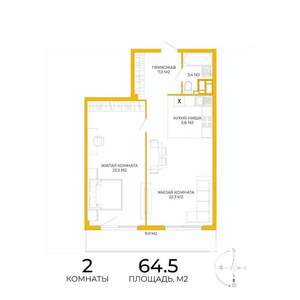 2-к квартира, строящийся дом, 65м2, 10/17 этаж