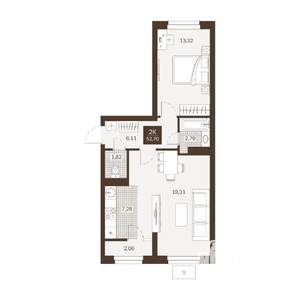 2-к квартира, вторичка, 53м2, 2/22 этаж