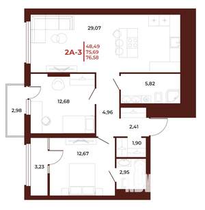 2-к квартира, вторичка, 77м2, 8/18 этаж
