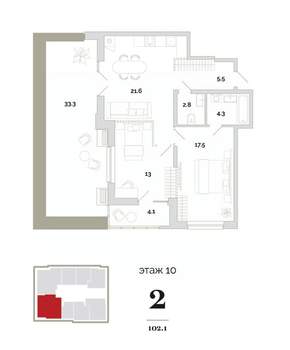 2-к квартира, вторичка, 86м2, 10/24 этаж