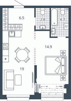 1-к квартира, вторичка, 49м2, 5/24 этаж