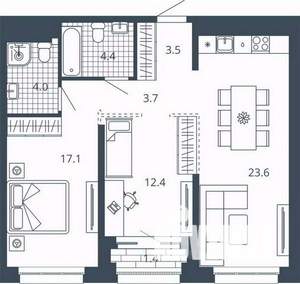 2-к квартира, вторичка, 70м2, 17/23 этаж