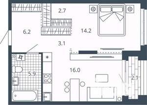 1-к квартира, вторичка, 50м2, 9/24 этаж
