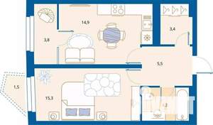 1-к квартира, вторичка, 49м2, 8/16 этаж