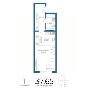 1-к квартира, строящийся дом, 38м2, 8/17 этаж