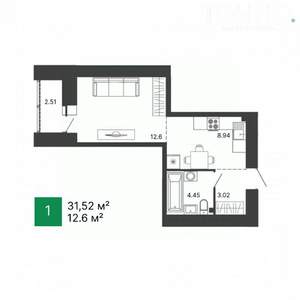 1-к квартира, сданный дом, 29м2, 16/17 этаж
