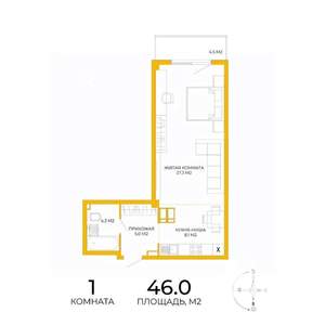 1-к квартира, вторичка, 46м2, 8/17 этаж