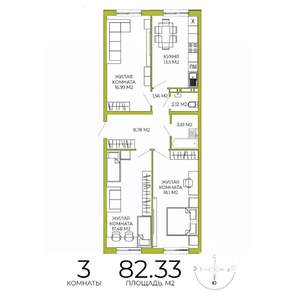 3-к квартира, строящийся дом, 82м2, 2/18 этаж