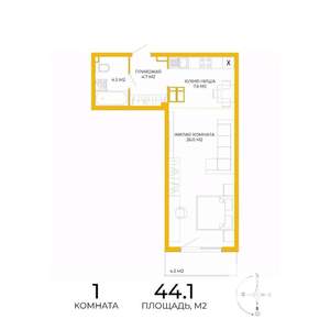 1-к квартира, строящийся дом, 44м2, 14/17 этаж