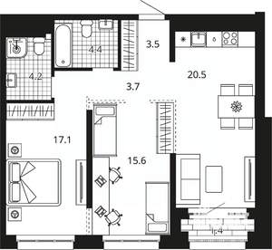 2-к квартира, вторичка, 70м2, 22/23 этаж