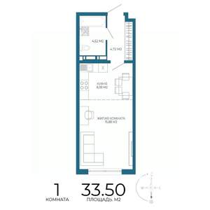 1-к квартира, строящийся дом, 34м2, 5/17 этаж