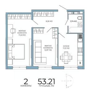 2-к квартира, строящийся дом, 53м2, 11/18 этаж