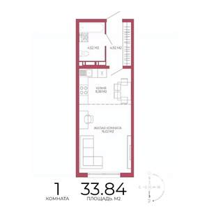 1-к квартира, строящийся дом, 34м2, 8/18 этаж
