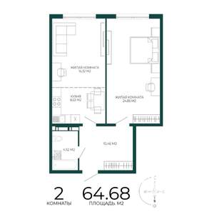 2-к квартира, строящийся дом, 65м2, 17/17 этаж
