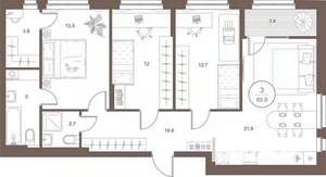 3-к квартира, вторичка, 86м2, 10/16 этаж