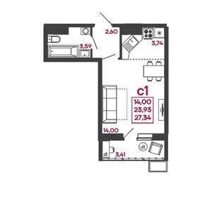 Студия квартира, вторичка, 27м2, 10/17 этаж