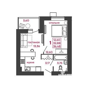 1-к квартира, вторичка, 36м2, 14/17 этаж