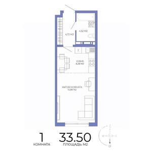 1-к квартира, строящийся дом, 34м2, 3/17 этаж