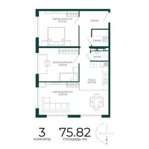 3-к квартира, вторичка, 76м2, 10/17 этаж