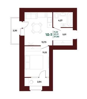 1-к квартира, вторичка, 40м2, 17/17 этаж
