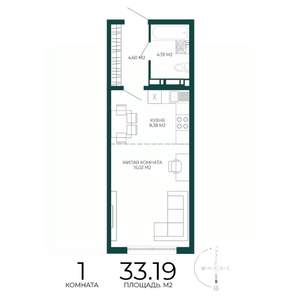 1-к квартира, строящийся дом, 33м2, 17/17 этаж
