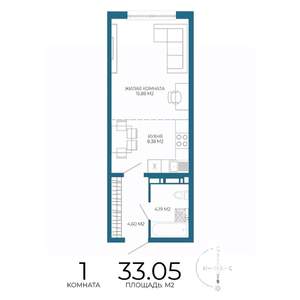 1-к квартира, вторичка, 33м2, 4/17 этаж