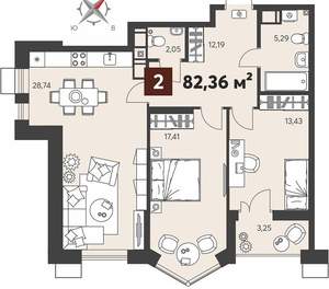 2-к квартира, вторичка, 82м2, 2/18 этаж