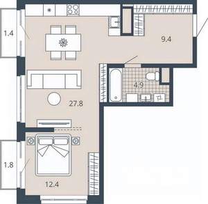 1-к квартира, вторичка, 58м2, 5/23 этаж