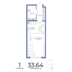 1-к квартира, строящийся дом, 34м2, 9/17 этаж