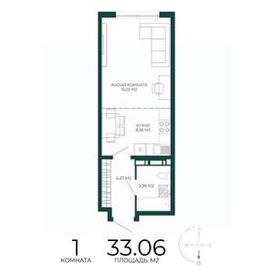 1-к квартира, строящийся дом, 33м2, 6/17 этаж