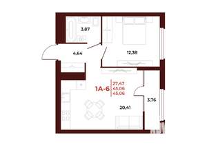 1-к квартира, вторичка, 45м2, 11/18 этаж