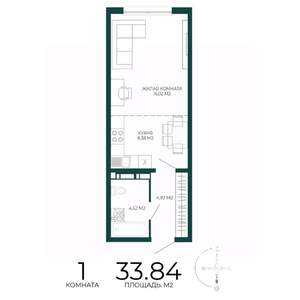 1-к квартира, строящийся дом, 34м2, 11/17 этаж