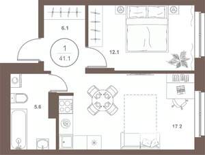 1-к квартира, вторичка, 41м2, 1/16 этаж