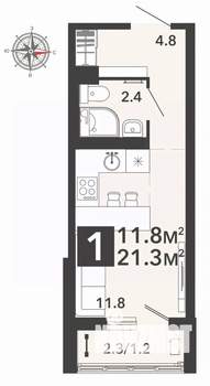 Студия квартира, строящийся дом, 21м2, 11/14 этаж