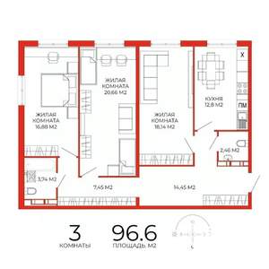 3-к квартира, строящийся дом, 97м2, 5/18 этаж
