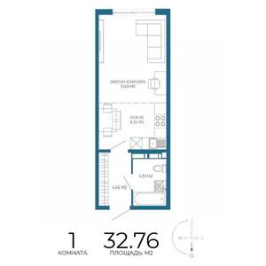1-к квартира, строящийся дом, 33м2, 2/17 этаж