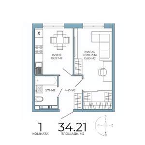 1-к квартира, строящийся дом, 34м2, 13/18 этаж