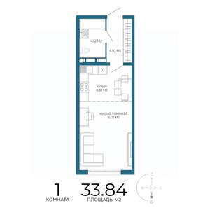 1-к квартира, строящийся дом, 34м2, 13/17 этаж