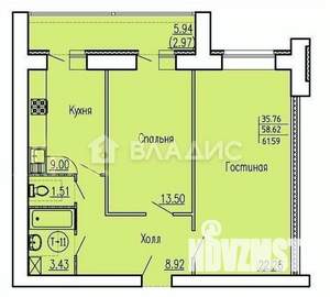 2-к квартира, вторичка, 59м2, 12/16 этаж