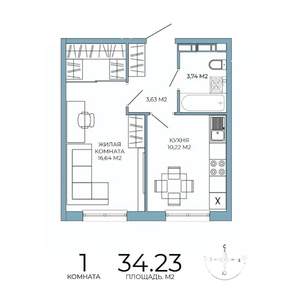 1-к квартира, строящийся дом, 34м2, 12/18 этаж