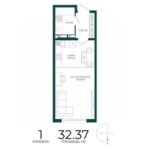 1-к квартира, строящийся дом, 32м2, 11/17 этаж