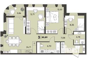 3-к квартира, вторичка, 86м2, 1/18 этаж