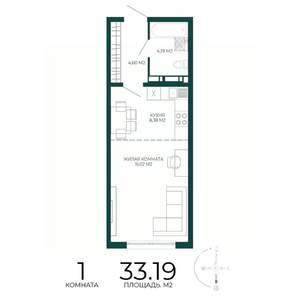 1-к квартира, строящийся дом, 33м2, 7/17 этаж